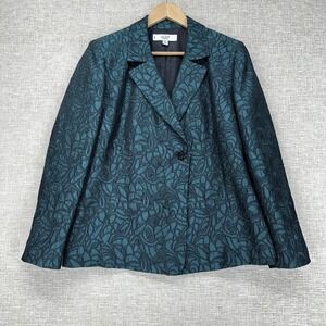 Le Suit Blazer Jacket Womens 10P Green Paisley Jacquard One Button Lined